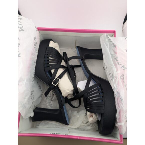 Vintage Mudd Size 10 Rita Platform Heels Black Strappy Satin Y2k 90s New In Box - Picture 9 of 11